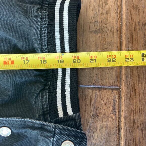 ZARA Varsity Bomer Letterman Jacket Limited Girls Large 13-14 Black DENIM Crop - Picture 6 of 10